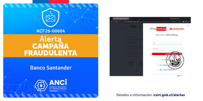 Imagen de la noticia: Banco Santander - Campaña Fraudulenta (CSIRT Chile Alertas API)