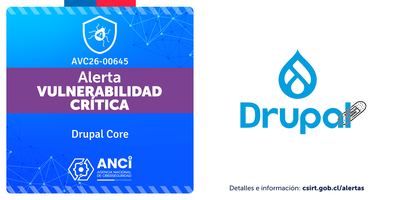 Imagen de la noticia: Drupal Core - Vulnerabilidad Crítica (CSIRT Chile Alertas API)