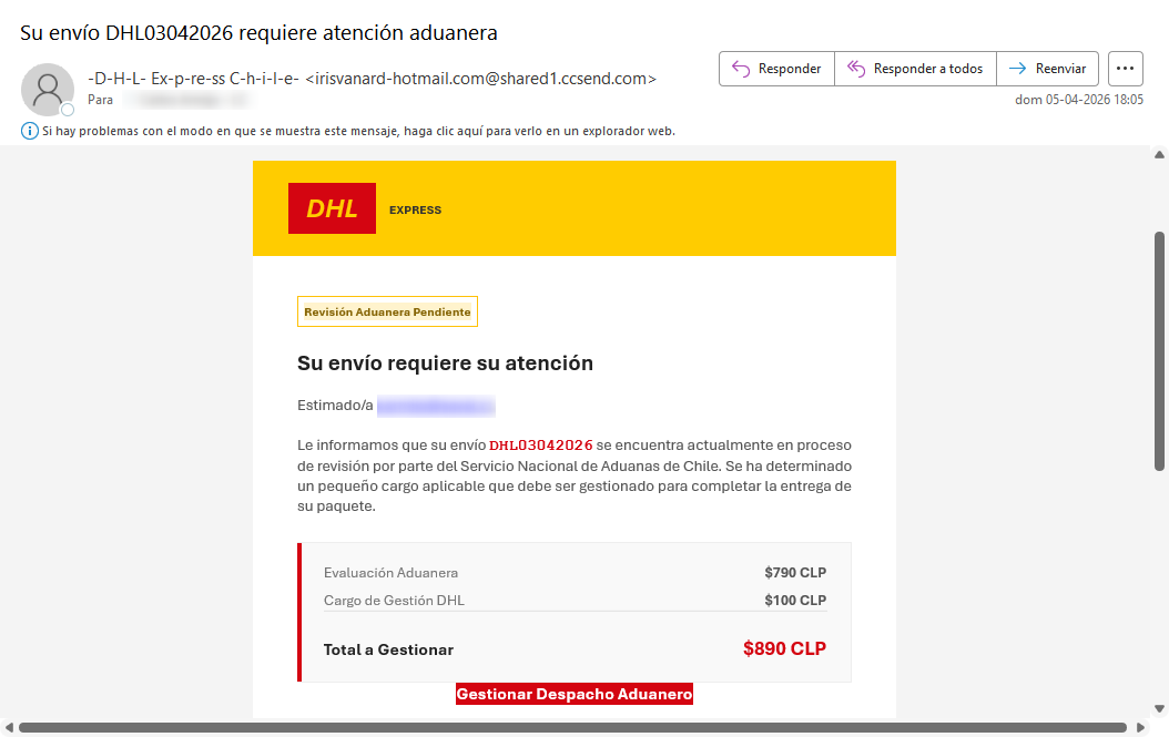 Imagen de la noticia: DHL - Campaña Fraudulenta (CSIRT Chile Alertas API)