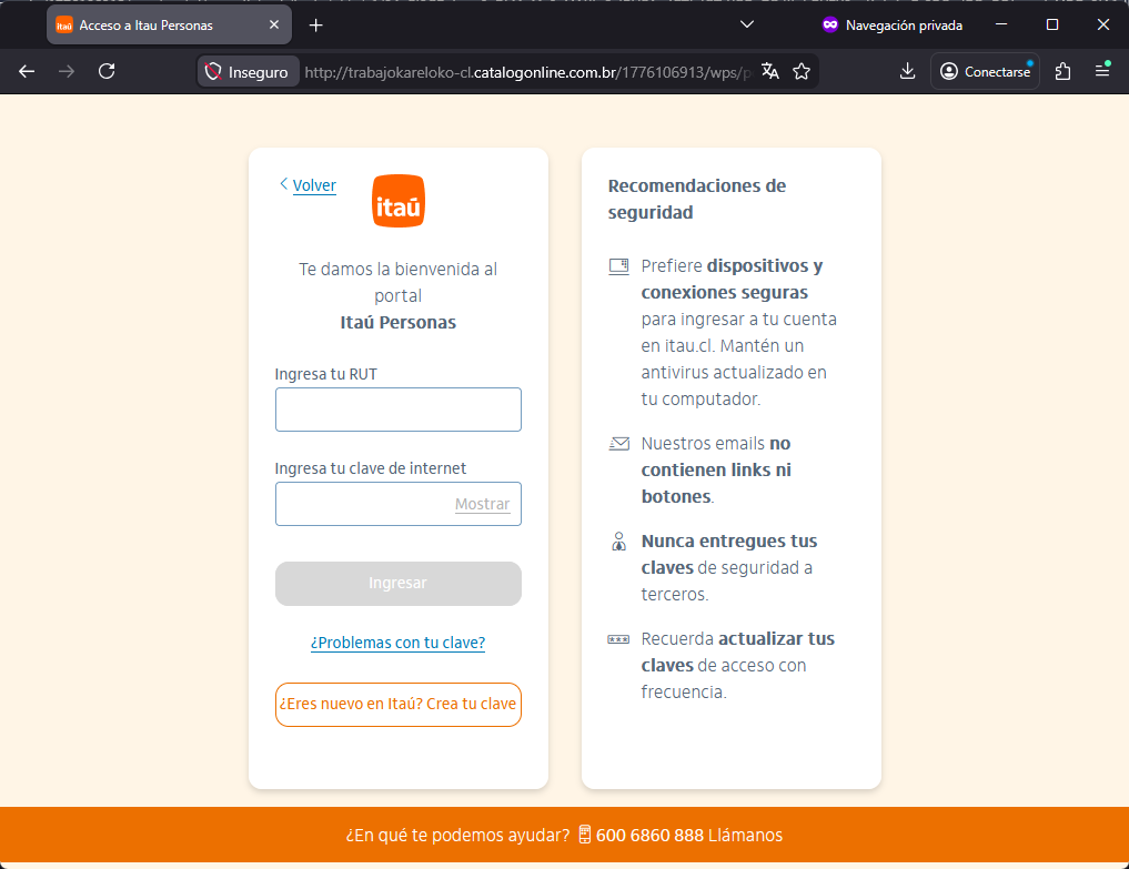 Imagen de la noticia: Banco Itaú - Campaña Fraudulenta (CSIRT Chile Alertas API)