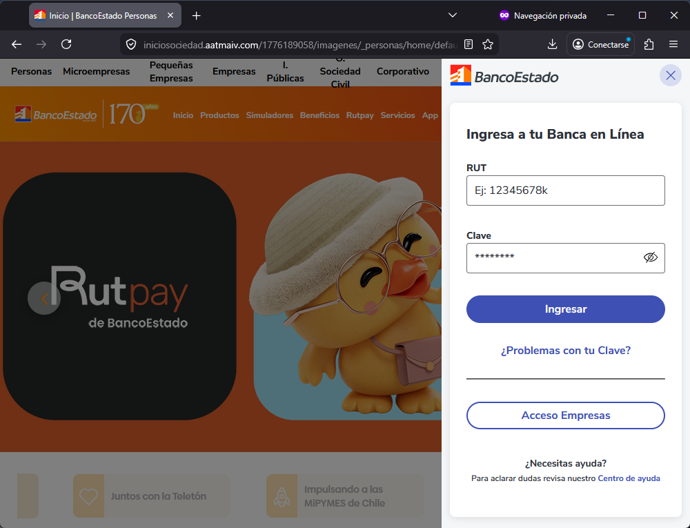 Imagen de la noticia: BancoEstado - Campaña Fraudulenta (CSIRT Chile Alertas API)
