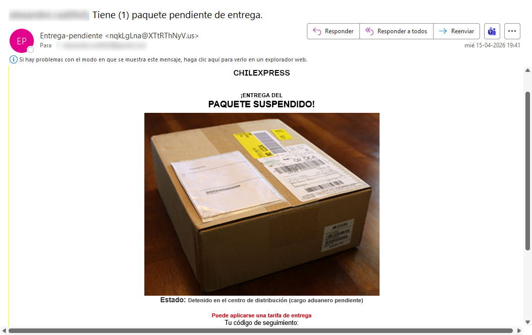 Imagen de la noticia: Chilexpress - Campaña Fraudulenta (CSIRT Chile Alertas API)