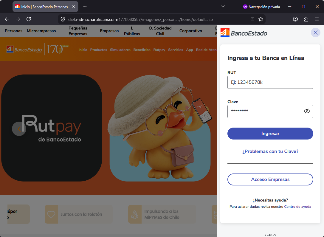 Imagen de la noticia: Banco Estado - Campaña Fraudulenta (CSIRT Chile Alertas API)