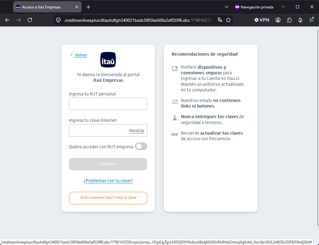 Imagen de la noticia: Banco Itaú - Campaña Fraudulenta (CSIRT Chile Alertas API)