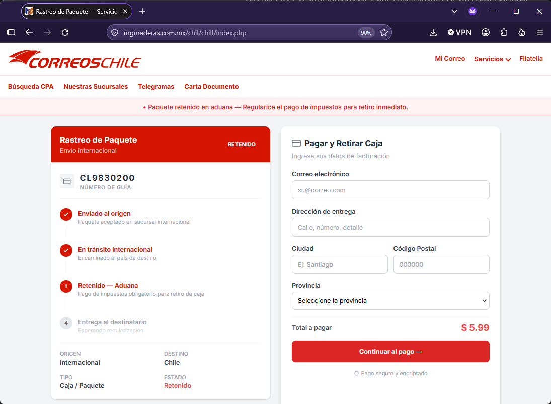 Imagen de la noticia: CorreosChile - Campaña Fraudulenta (CSIRT Chile Alertas API)