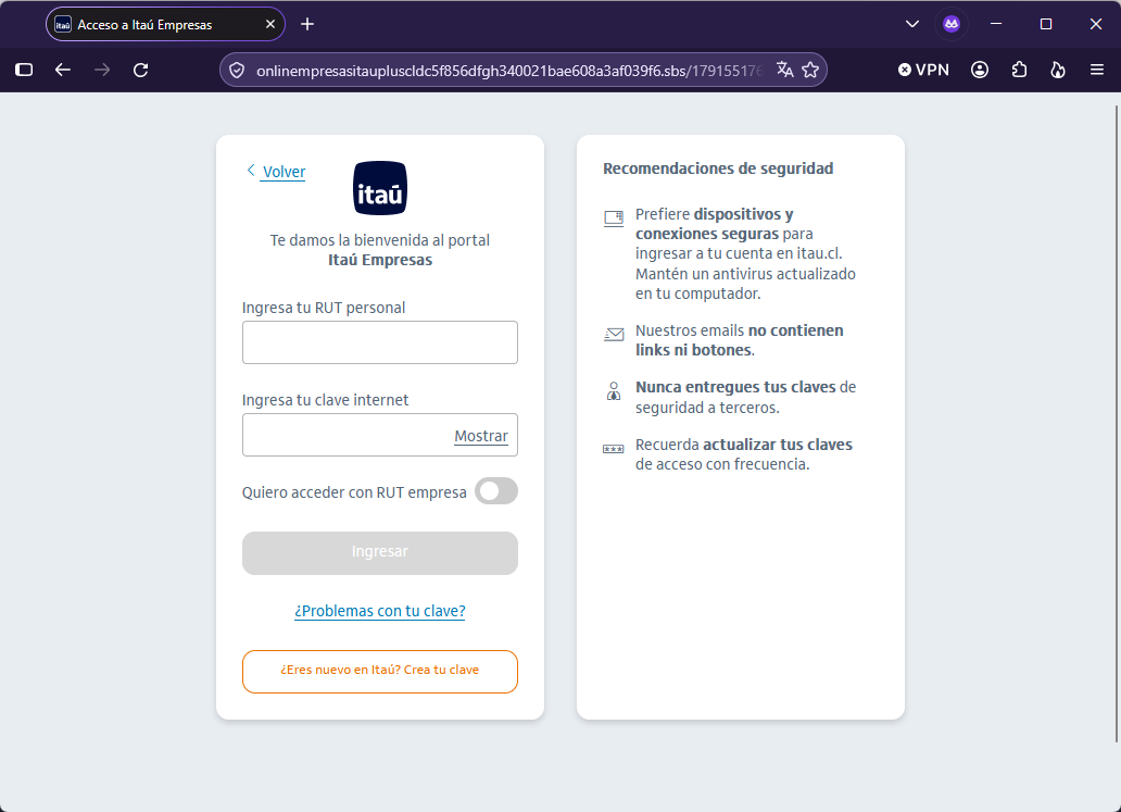 Imagen de la noticia: Banco Itaú - Campaña Fraudulenta (CSIRT Chile Alertas API)