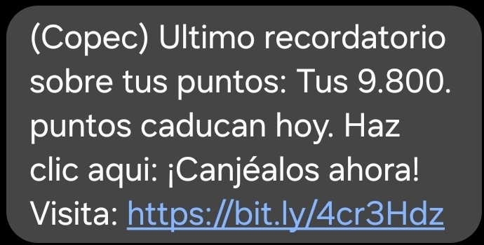 Imagen de la noticia: Puntos Copec - Phishing (CSIRT Chile Alertas API)